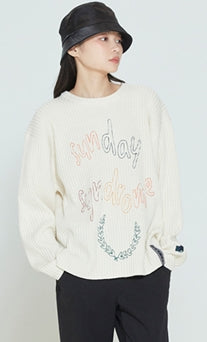 ロマンティッククラウン(ROMANTIC CROWN) SUNDAY SYNDROME SCRIBBLE LOGO KNITWEAR_OATMEAL