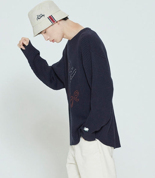 ロマンティッククラウン(ROMANTIC CROWN) SUNDAY SYNDROME SCRIBBLE LOGO KNITWEAR_NAVY
