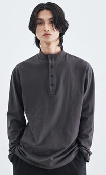 SSY(エスエスワイ) BUTTON UP HALF NECK LONG SLEEVE CHARCOAL
