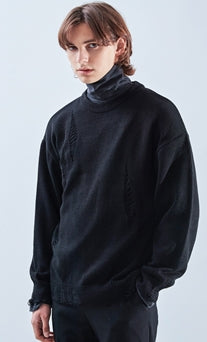 KND(ケイエンド) LOOSE FIT SOFT TOUCH DAMAGED KNIT BLACK-K