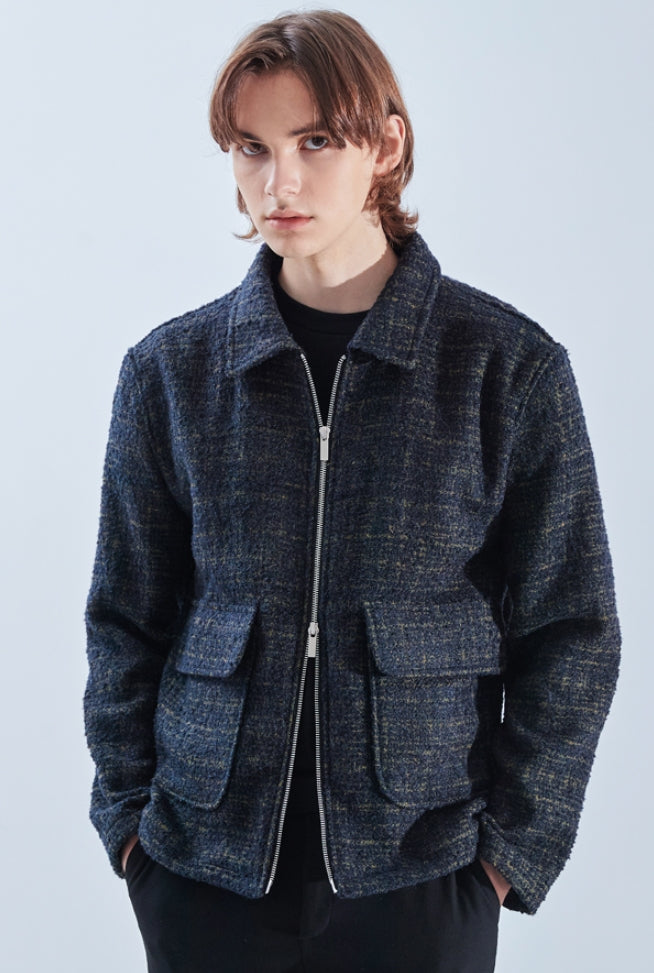 KND(ケイエンド) WOOL BLEND TWEED BLOUSON KHAKI-K