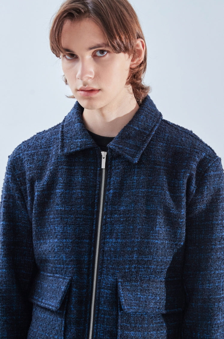 KND(ケイエンド) WOOL BLEND TWEED BLOUSON NAVY-K