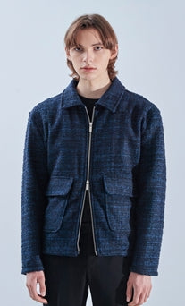 KND(ケイエンド) WOOL BLEND TWEED BLOUSON NAVY-K