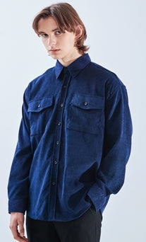 KND(ケイエンド) 2POCKET SOFT LUSTER CORDUROY SHIRT NAVY-K