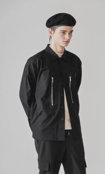 KND(ケイエンド) ZIPPER WORK SHIRTS JACKET LOOSE FIT BK