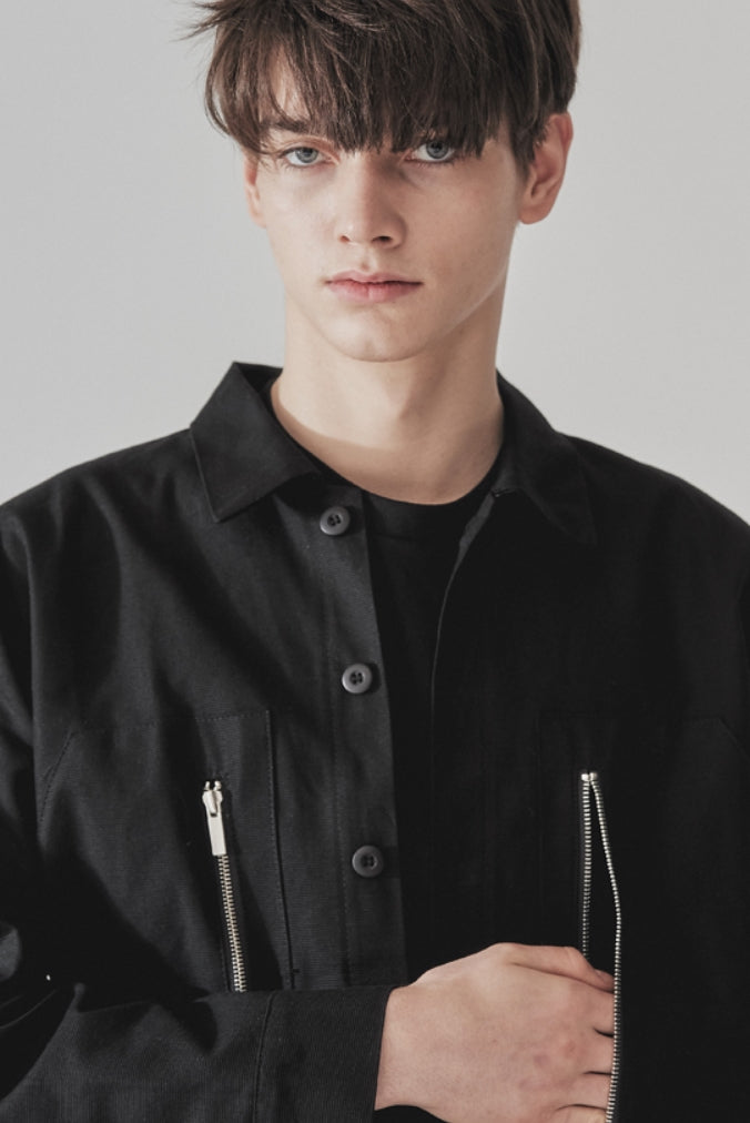 KND(ケイエンド) ZIPPER WORK SHIRTS JACKET LOOSE FIT BK