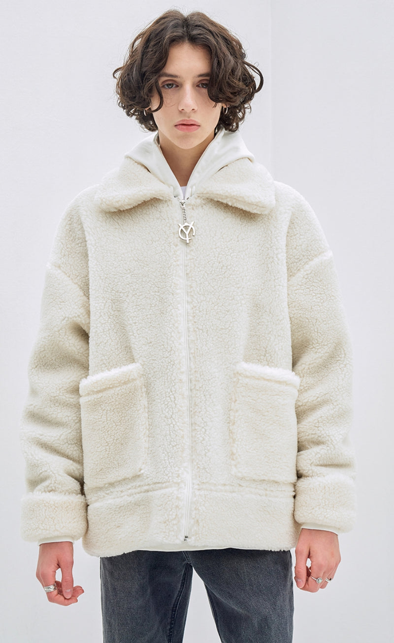 オーワイ(OY) BACK FLOW LOGO FLEECE JACKET- IVORY