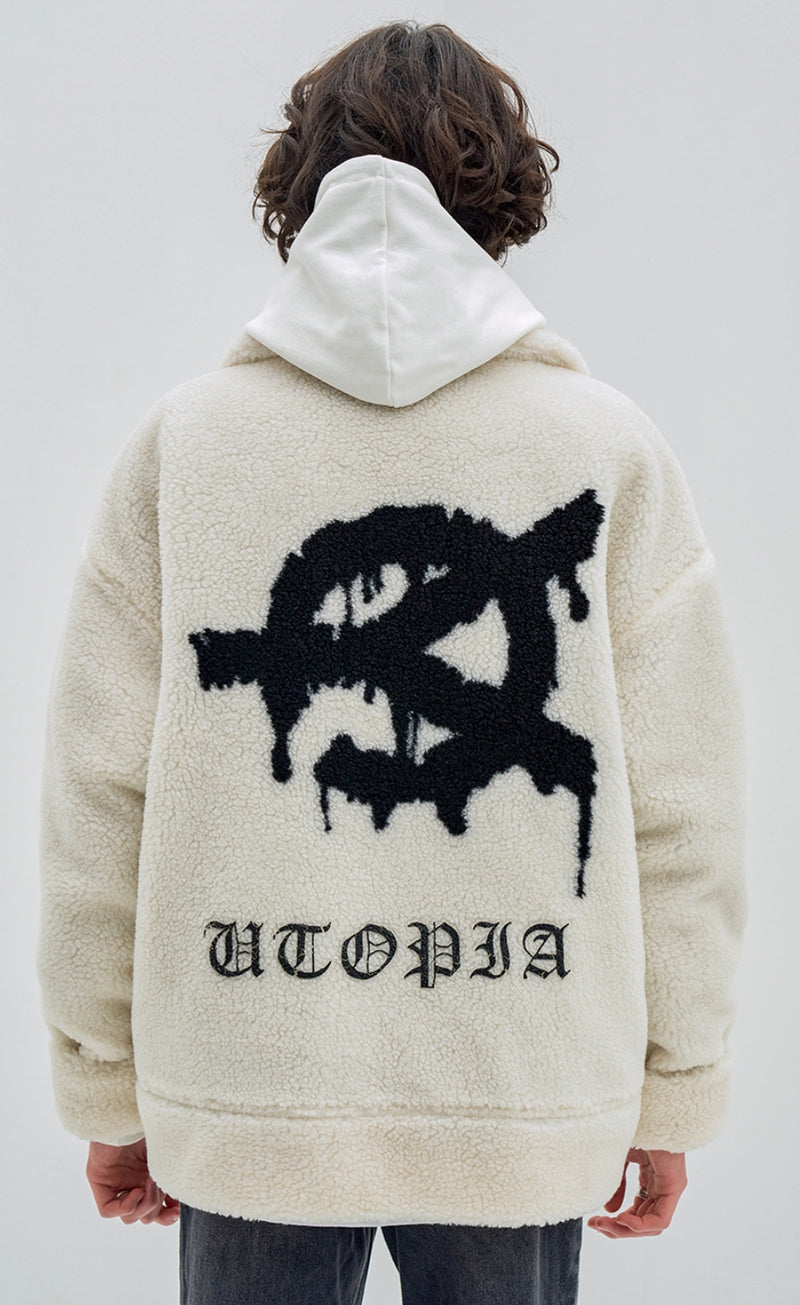 オーワイ(OY) BACK FLOW LOGO FLEECE JACKET- IVORY