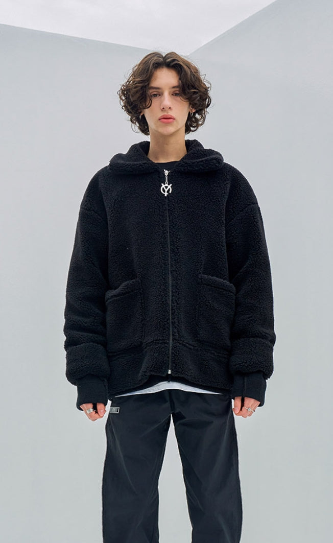 オーワイ(OY) BACK FLOW LOGO FLEECE JACKET- BLACK