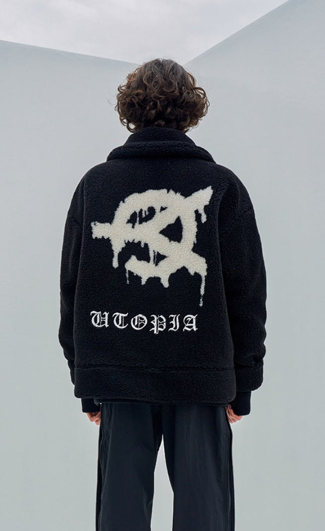 オーワイ(OY) BACK FLOW LOGO FLEECE JACKET- BLACK