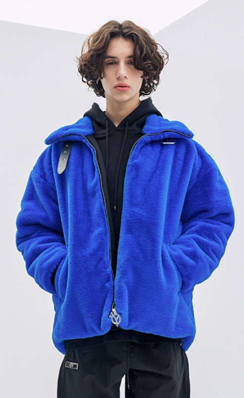 オーワイ(OY) BOTH ZIPPER LOGO FUR JACKET- BLUE