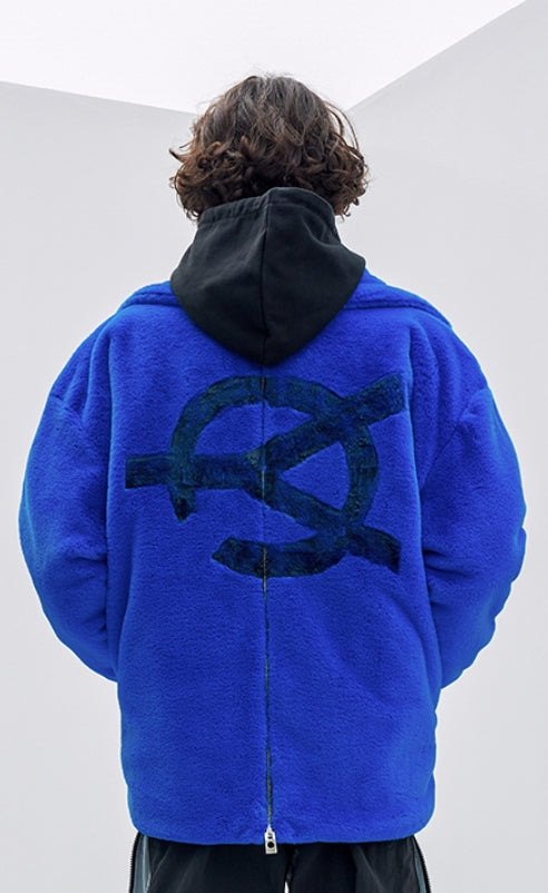 オーワイ(OY) BOTH ZIPPER LOGO FUR JACKET- BLUE