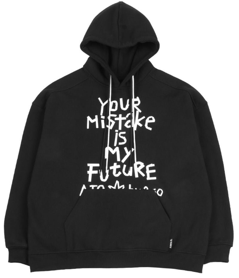 アジョバイアジョ（AJOBYAJO) Oversized Tape Slogan Hoodie [Black]