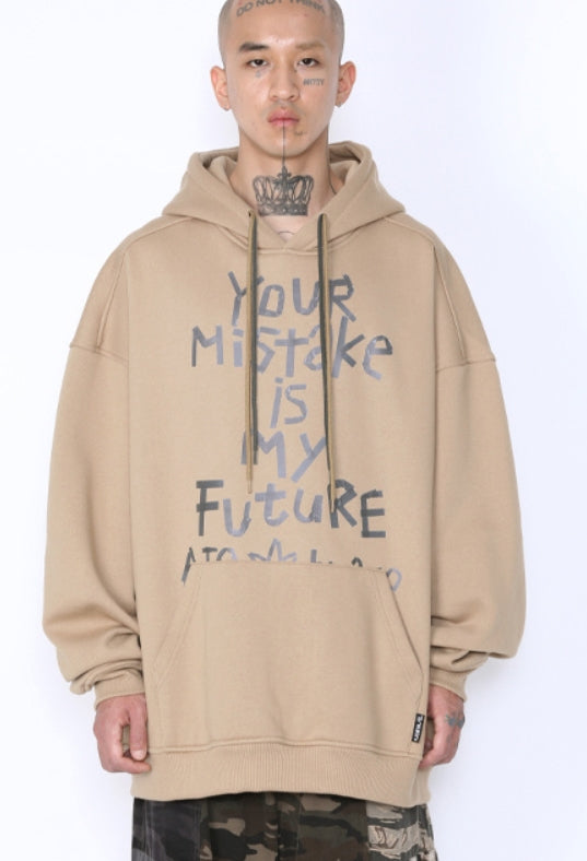 アジョバイアジョ（AJOBYAJO) Oversized Tape Slogan Hoodie [Beige]