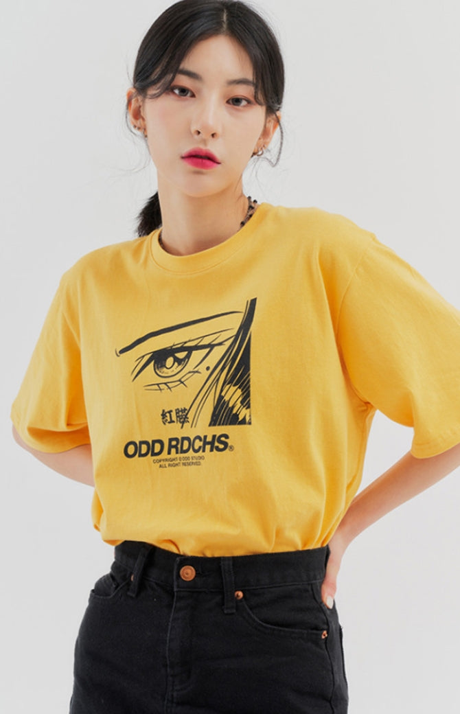 Odd Studio (オッドスタジオ)　ODD STUDIO FACE T-SHIRT - MUSTARD