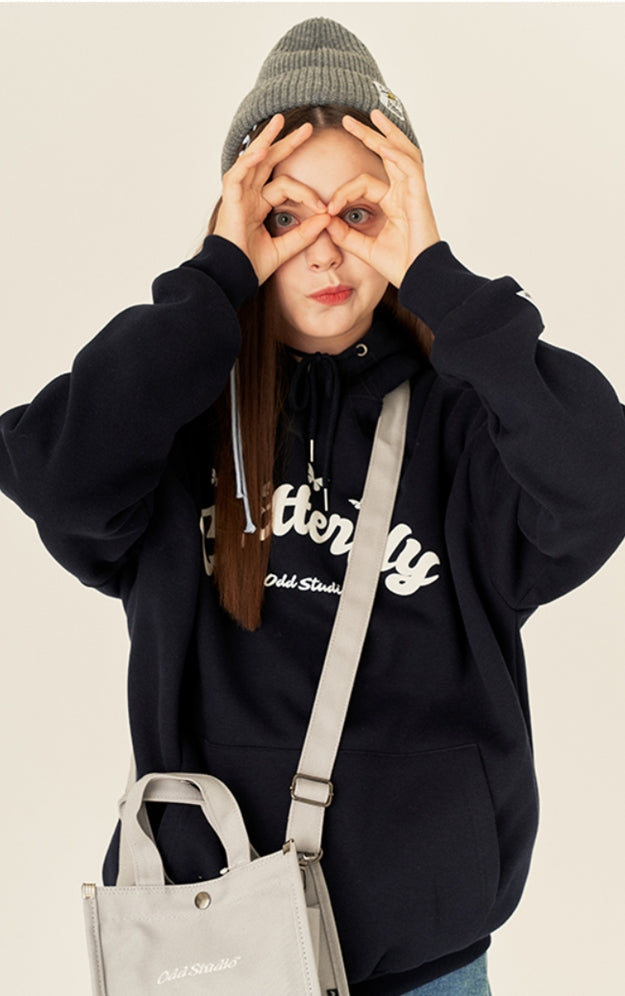 Odd Studio (オッドスタジオ)　BUTTERFLY BOLD LOOSE-FIT HOOD - NAVY