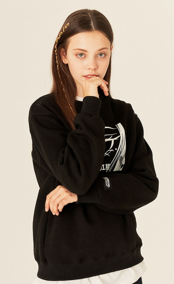 Odd Studio (オッドスタジオ)　FACE LOOSE-FIT SEWAT SHIRTS - BLACK