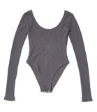 レイブレス(LABELESS)    GREY STRETCH RIB KNIT LONG SLEEVES BODYSUIT