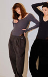 レイブレス(LABELESS)    GREY STRETCH RIB KNIT LONG SLEEVES BODYSUIT