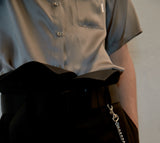 レイブレス(LABELESS)    SHORT SLEEVE UNBALANCE CUT SILK SHIRT