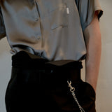 レイブレス(LABELESS)    SHORT SLEEVE UNBALANCE CUT SILK SHIRT