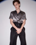 レイブレス(LABELESS)    SHORT SLEEVE UNBALANCE CUT SILK SHIRT