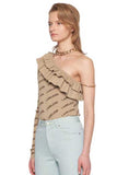 レイブレス(LABELESS)   ONE SHOULDER OPEN RUFFLE BODYSUIT (BEIGE/BLACK/GREY)