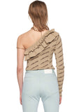 レイブレス(LABELESS)   ONE SHOULDER OPEN RUFFLE BODYSUIT (BEIGE/BLACK/GREY)