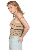 レイブレス(LABELESS)   ONE SHOULDER OPEN RUFFLE BODYSUIT (BEIGE/BLACK/GREY)