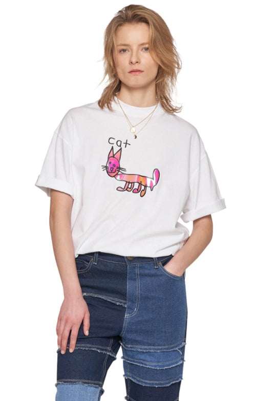 レイブレス(LABELESS)   WHITE REFLECTIVE CAT T-SHIRT