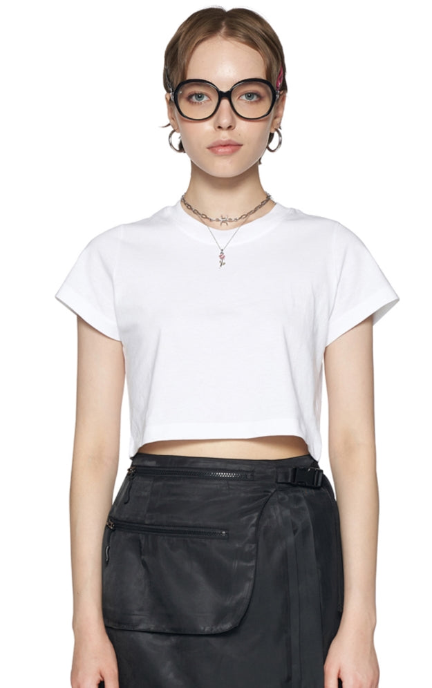 レイブレス(LABELESS)   WHITE SIGNATURE LABEL CROPPED T-SHIRT