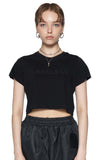 レイブレス(LABELESS)   BLACK GLITTER LOGO CROPPED T-SHIRT