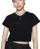 レイブレス(LABELESS)   BLACK GLITTER LOGO CROPPED T-SHIRT