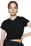 レイブレス(LABELESS)   BLACK GLITTER LOGO CROPPED T-SHIRT