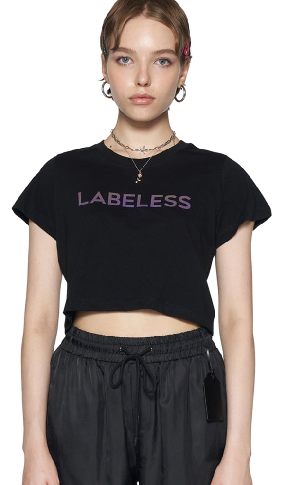 レイブレス(LABELESS)   BLACK AURORA LOGO CROPPED T-SHIRT