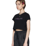 レイブレス(LABELESS)   BLACK AURORA LOGO CROPPED T-SHIRT