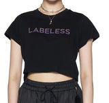 レイブレス(LABELESS)   BLACK AURORA LOGO CROPPED T-SHIRT