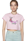 レイブレス(LABELESS)  PINK REFLECTIVE CAT CROPPED T-SHIRT