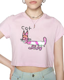 レイブレス(LABELESS)  PINK REFLECTIVE CAT CROPPED T-SHIRT