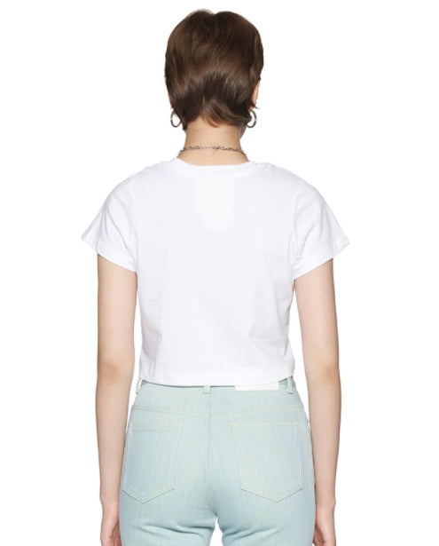 レイブレス(LABELESS)  WHITE REFLECTIVE CAT CROPPED T-SHIRT