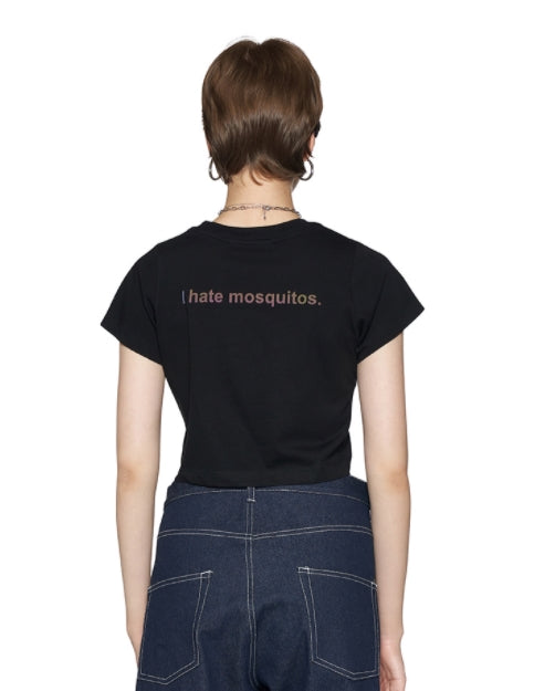 レイブレス(LABELESS)  BLACK REFLECTIVE MOSQUITO PRINT CROPPED T-SHIRT