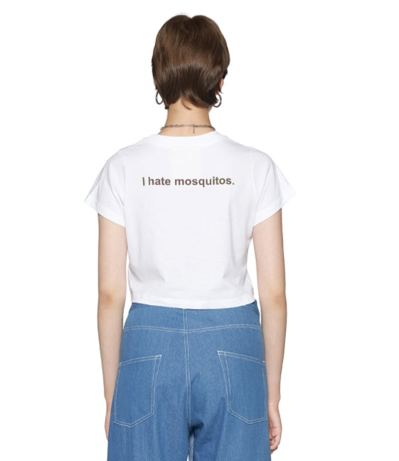 レイブレス(LABELESS)  WHITE REFLECTIVE MOSQUITO PRINT CROPPED T-SHIRT