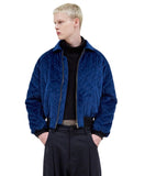 レイブレス(LABELESS)    QUILTED VELVET BOMBER JACKET (BLACK/NAVY)