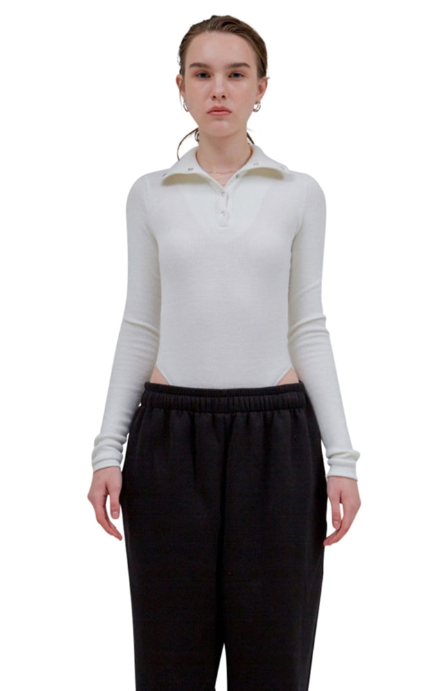 レイブレス(LABELESS)  WHITE SNAP COLLAR BODYSUIT