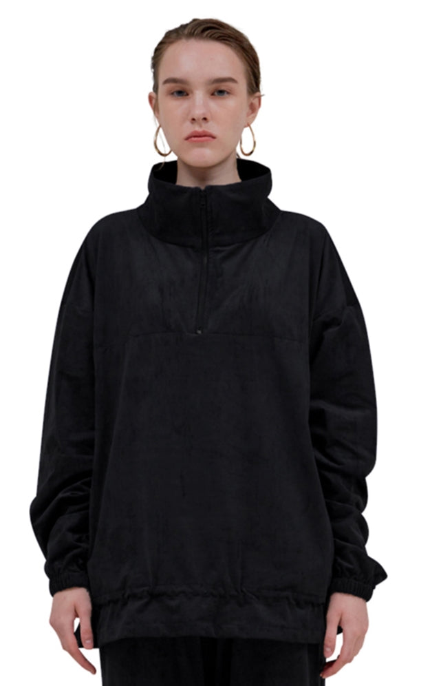 レイブレス(LABELESS)  BLACK CORDED SUEDE HALF ZIP UP