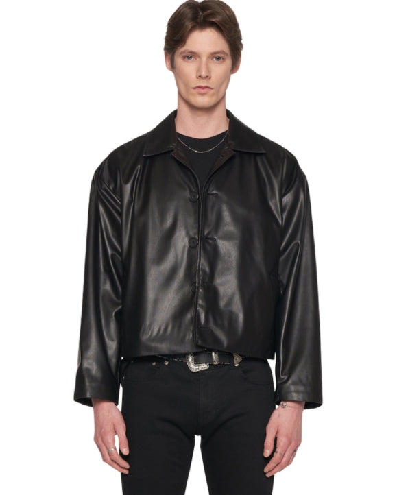 レイブレス(LABELESS)  FAUX LEATHER LOGO EMBOSS JACKET