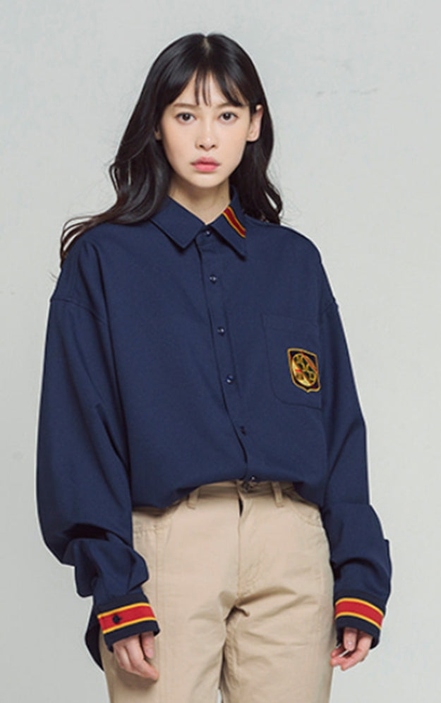 ロマンティッククラウン(ROMANTIC CROWN)   STRIPED CUFFS SHIRT_NAVY