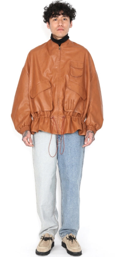 アジョバイアジョ（AJOBYAJO)  Fake Leather Fisherman String Jacket [Camel]