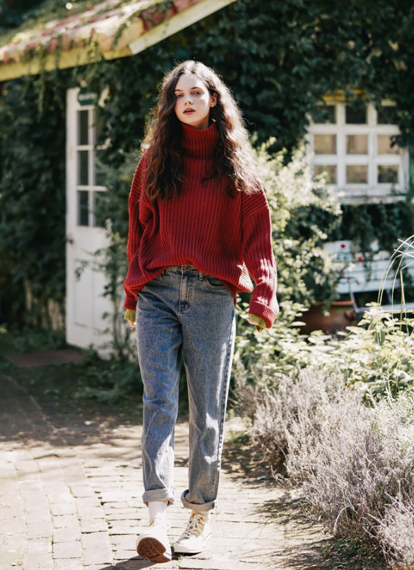 ダブルユーブイプロジェクト(WV PROJECT)  Peanut Butter Turtleneck Knit Red Brown CJKN7434