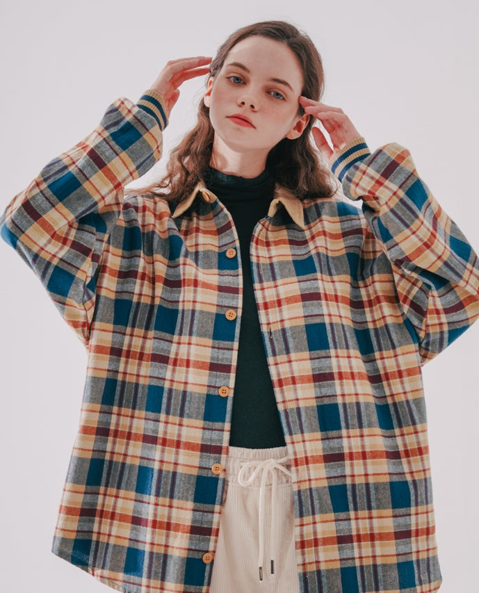 ダブルユーブイプロジェクト(WV PROJECT) MOCHA BALLOON CHECK SHIRTS BEIGE MJLS7414